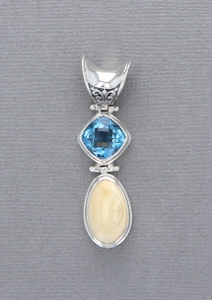 Sterling Silver Elk Ivory Pendant with Blue Quartz